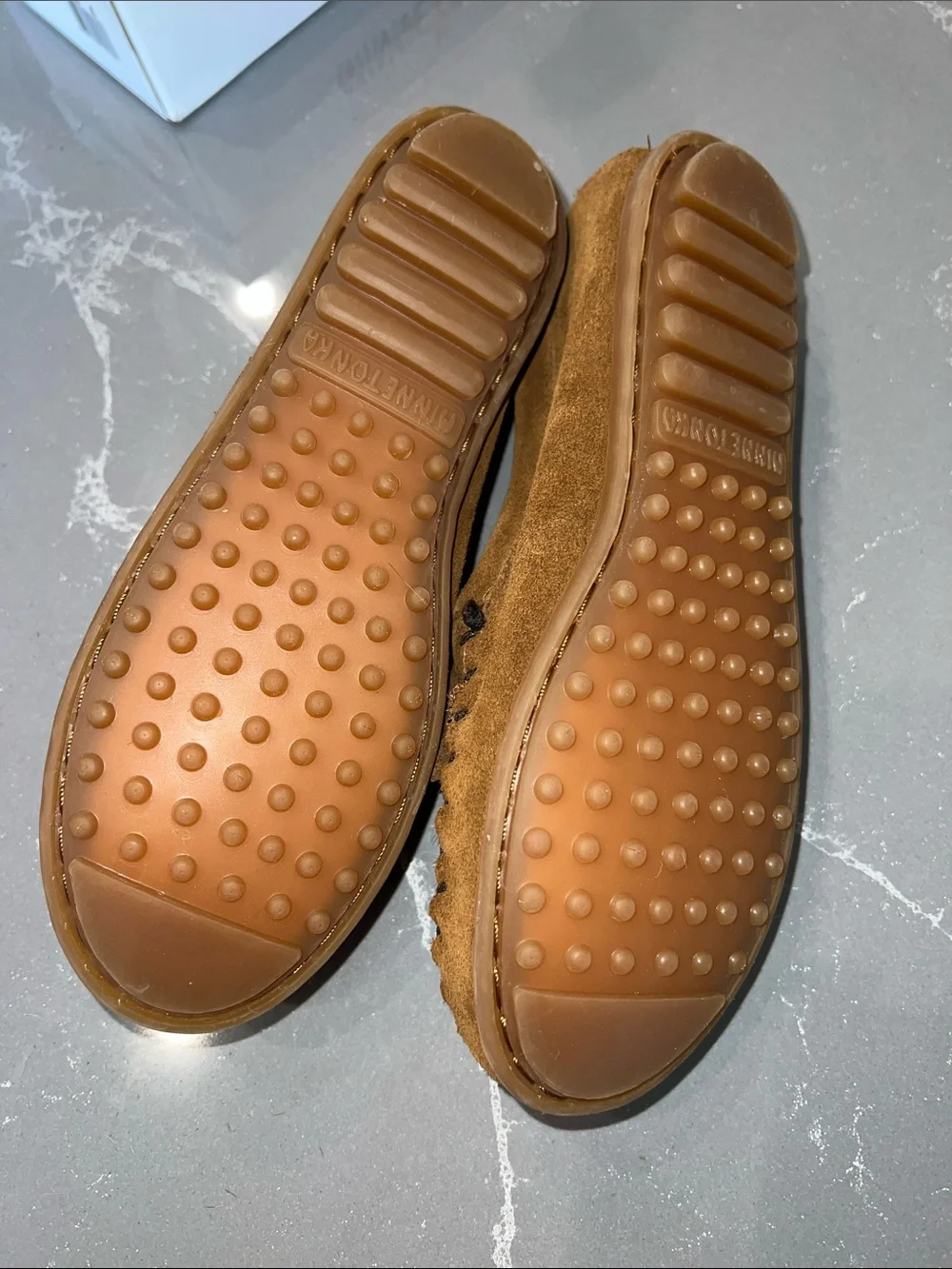 NIB Minnetonka KIDS Suede Moccasins with Leopard Haircalf Accent DUSTY BROWN